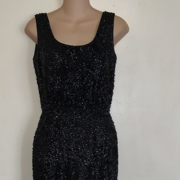 Strange Overly Sequinned Black Vintage Cocktail Dress Handsewn? Small ODD Beaded - Picture 3 of 16
